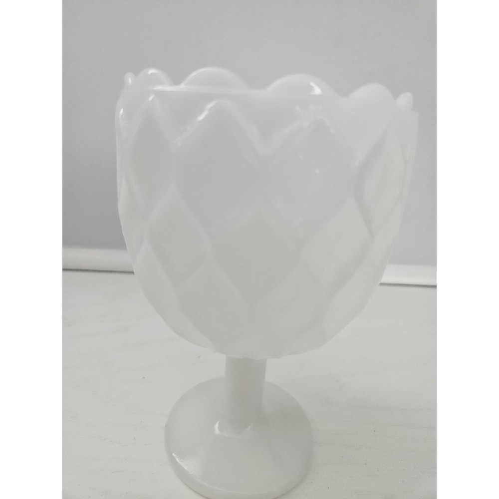 Vintage Anchor Hocking Textured Diamond Pattern White Milk Glass Stemmed Chalice - Picture 5 of 10